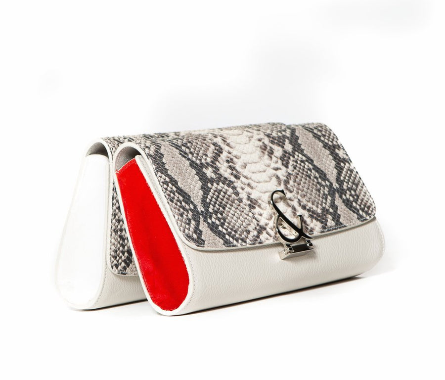 Parisienne Clutch - Faux Snake w Amp & Tangerine Sides - Canvas & Hyde NYC