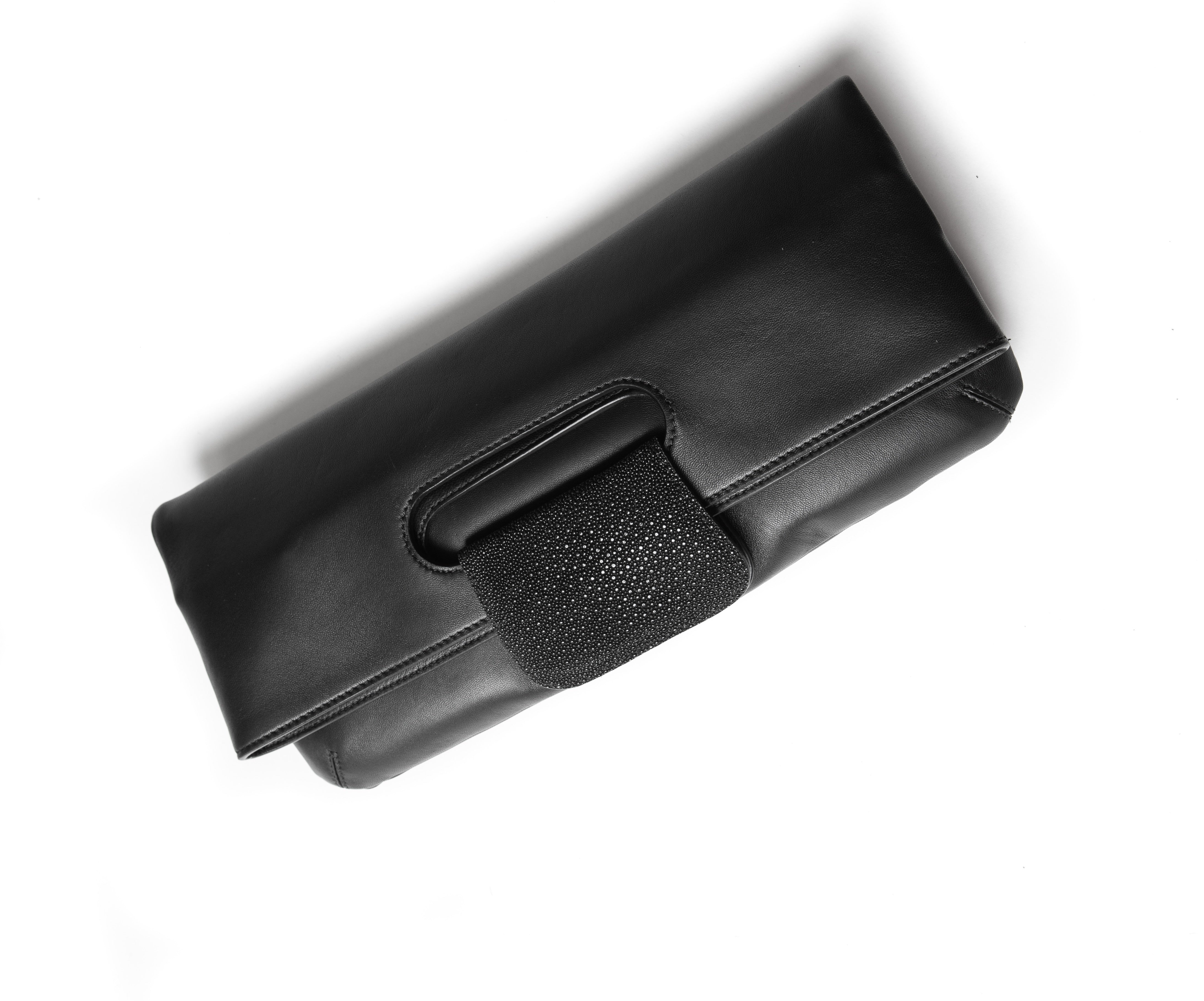 Florentine Clutch Black w Black Sting Ray - Canvas & Hyde NYC