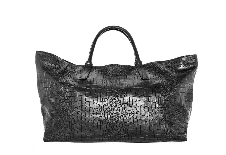 Monaco Weekender in Black Croc - Canvas & Hyde NYC