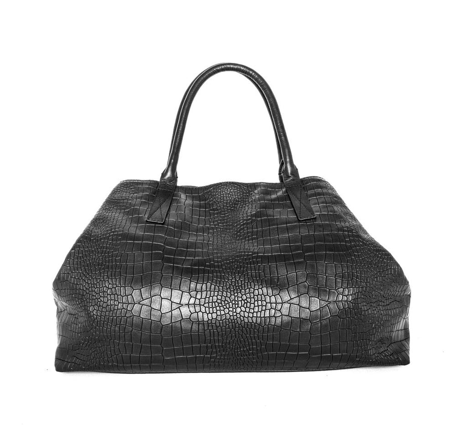 Monaco Weekender in Black Croc - Canvas & Hyde NYC