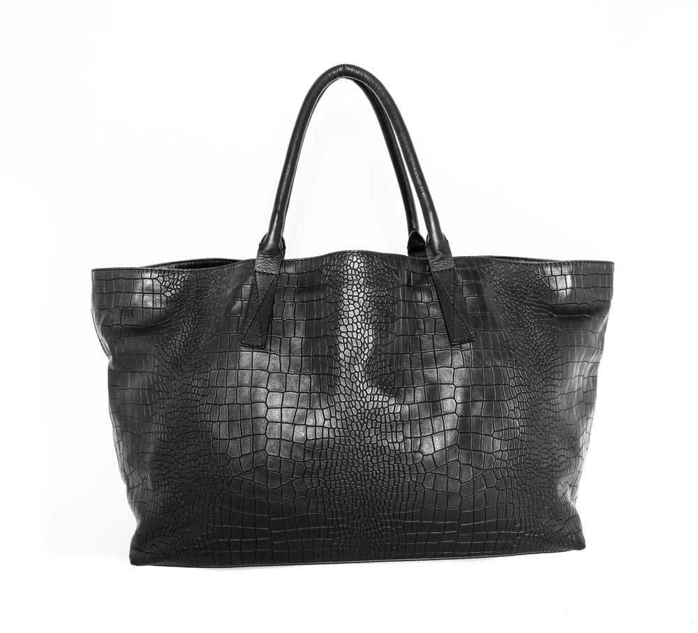 Monaco Weekender in Black Croc - Canvas & Hyde NYC