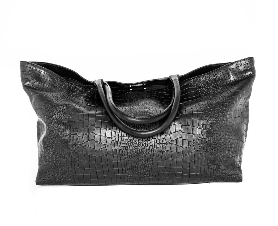 Monaco Weekender in Black Croc - Canvas & Hyde NYC