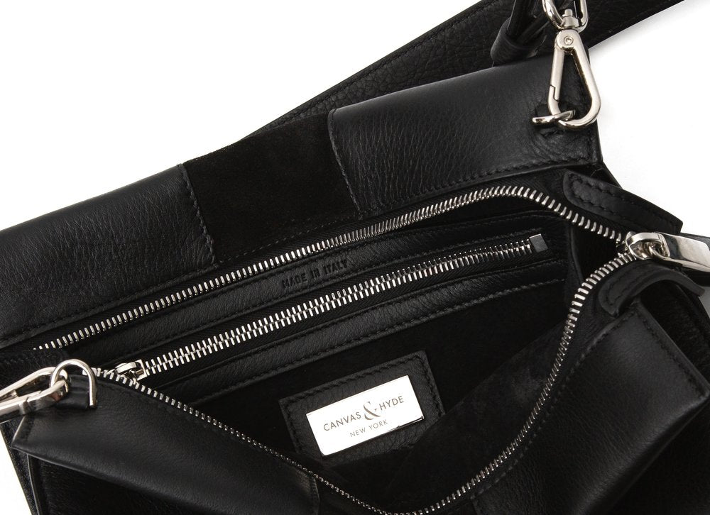 St Tropez Pouchette - Black w Black Suede - Canvas & Hyde NYC