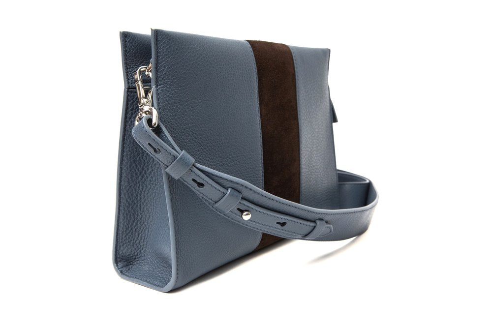 St Tropez Pouchette - Blue w Brown Suede - Canvas & Hyde NYC