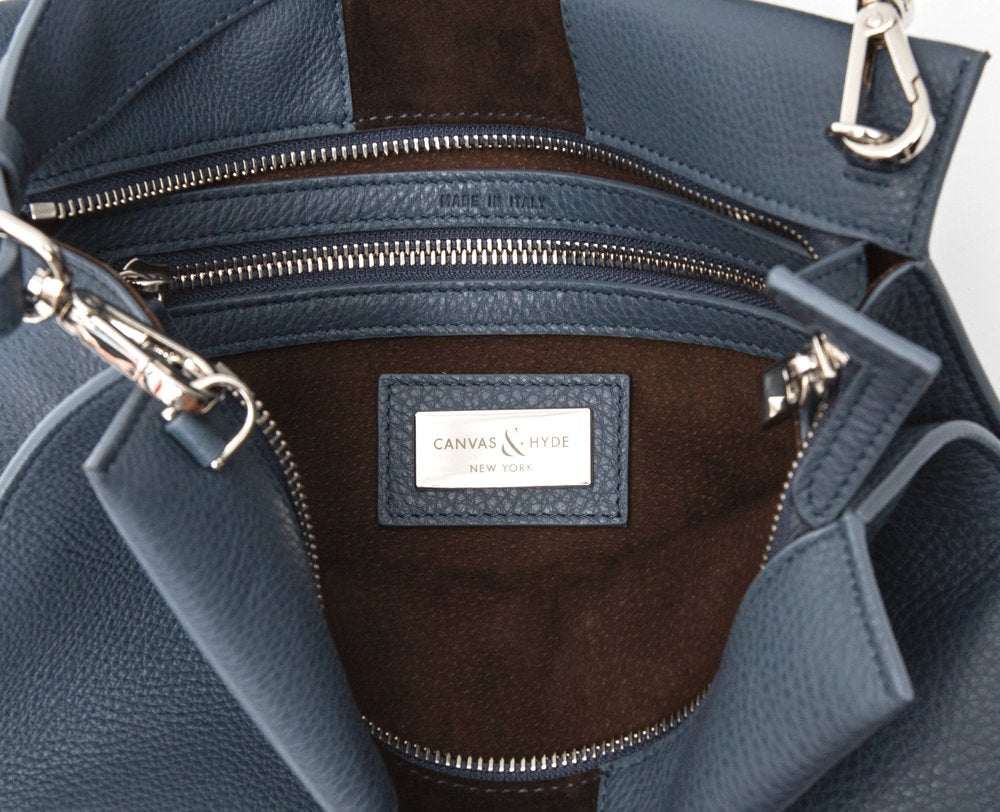 St Tropez Pouchette - Blue w Brown Suede - Canvas & Hyde NYC