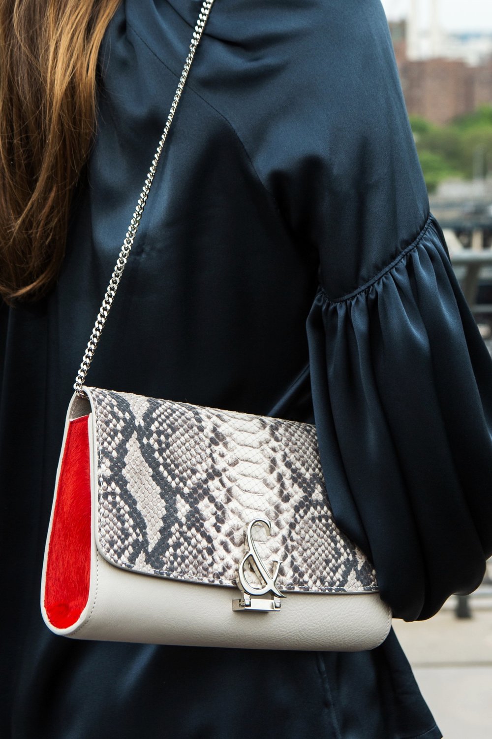 Parisienne Clutch - Faux Snake w Amp & Tangerine Sides - Canvas & Hyde NYC