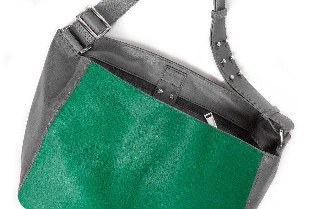 LAURA Mini Crossbody Grey w Emerald Green - Canvas & Hyde NYC