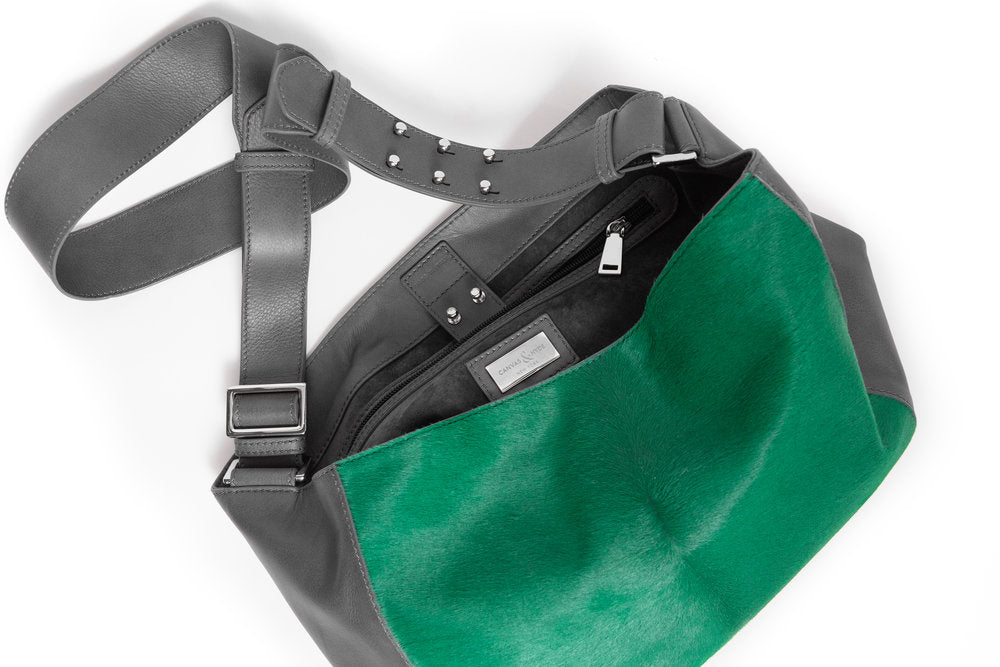 LAURA Mini Crossbody Grey w Emerald Green - Canvas & Hyde NYC