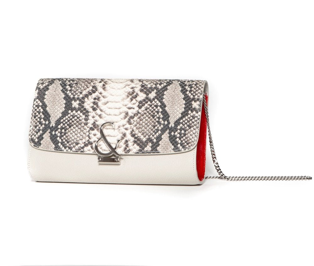 Parisienne Clutch - Faux Snake w Amp & Tangerine Sides - Canvas & Hyde NYC