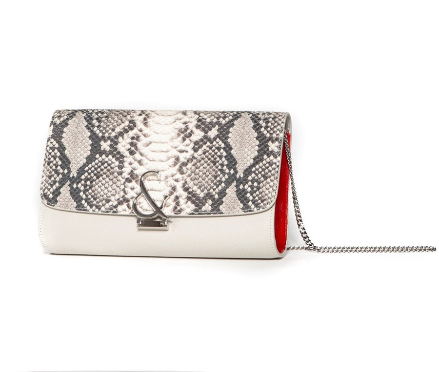 Parisienne Clutch - Faux Snake w Amp & Tangerine Sides - Canvas & Hyde NYC