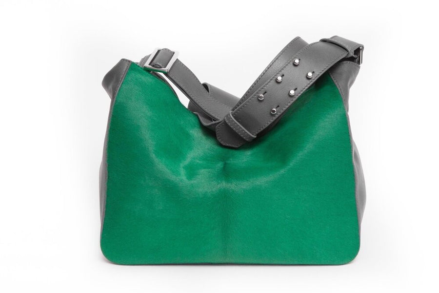 LAURA Mini Crossbody Grey w Emerald Green - Canvas & Hyde NYC