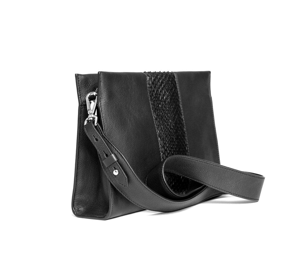 St Tropez Pouchette - Black w Black Python - Canvas & Hyde NYC