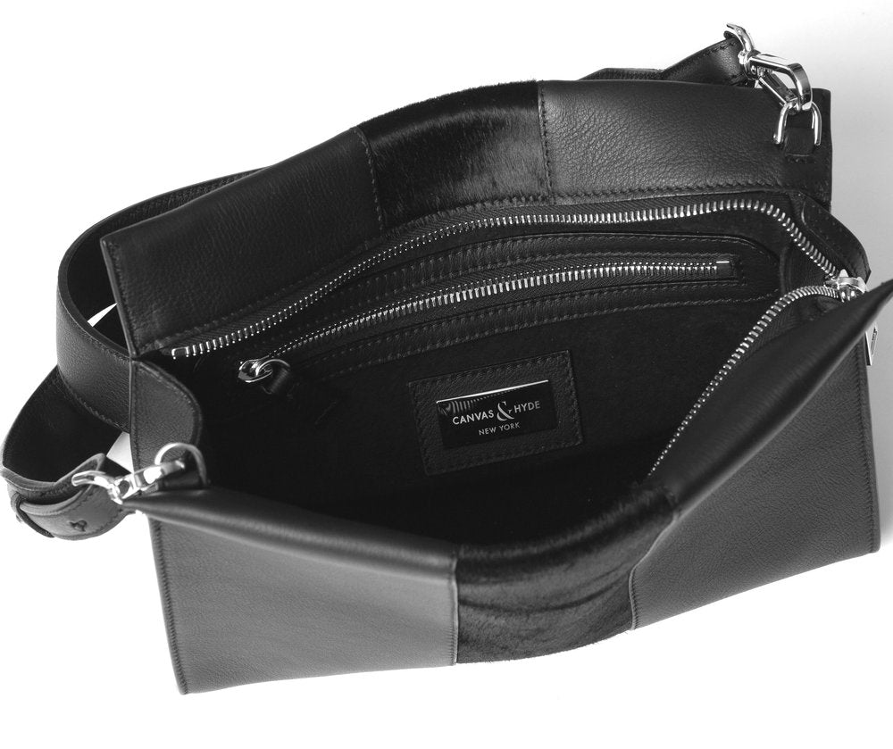 St Tropez Pouchette - Black w Black Pony - Canvas & Hyde NYC