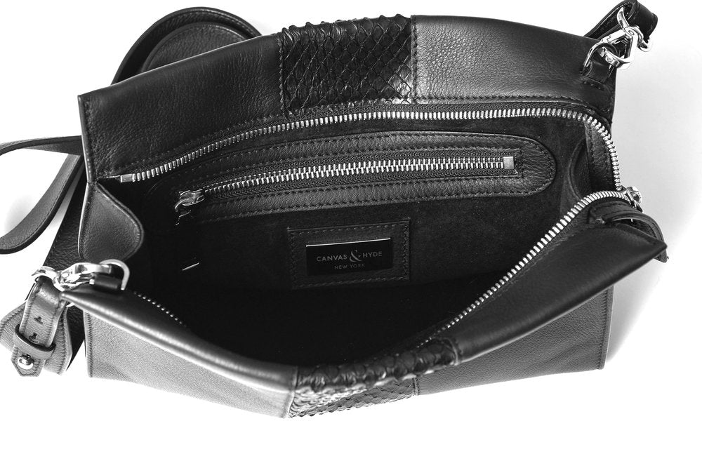 St Tropez Pouchette - Black w Black Python - Canvas & Hyde NYC
