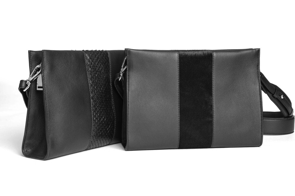 St Tropez Pouchette - Black w Black Python - Canvas & Hyde NYC