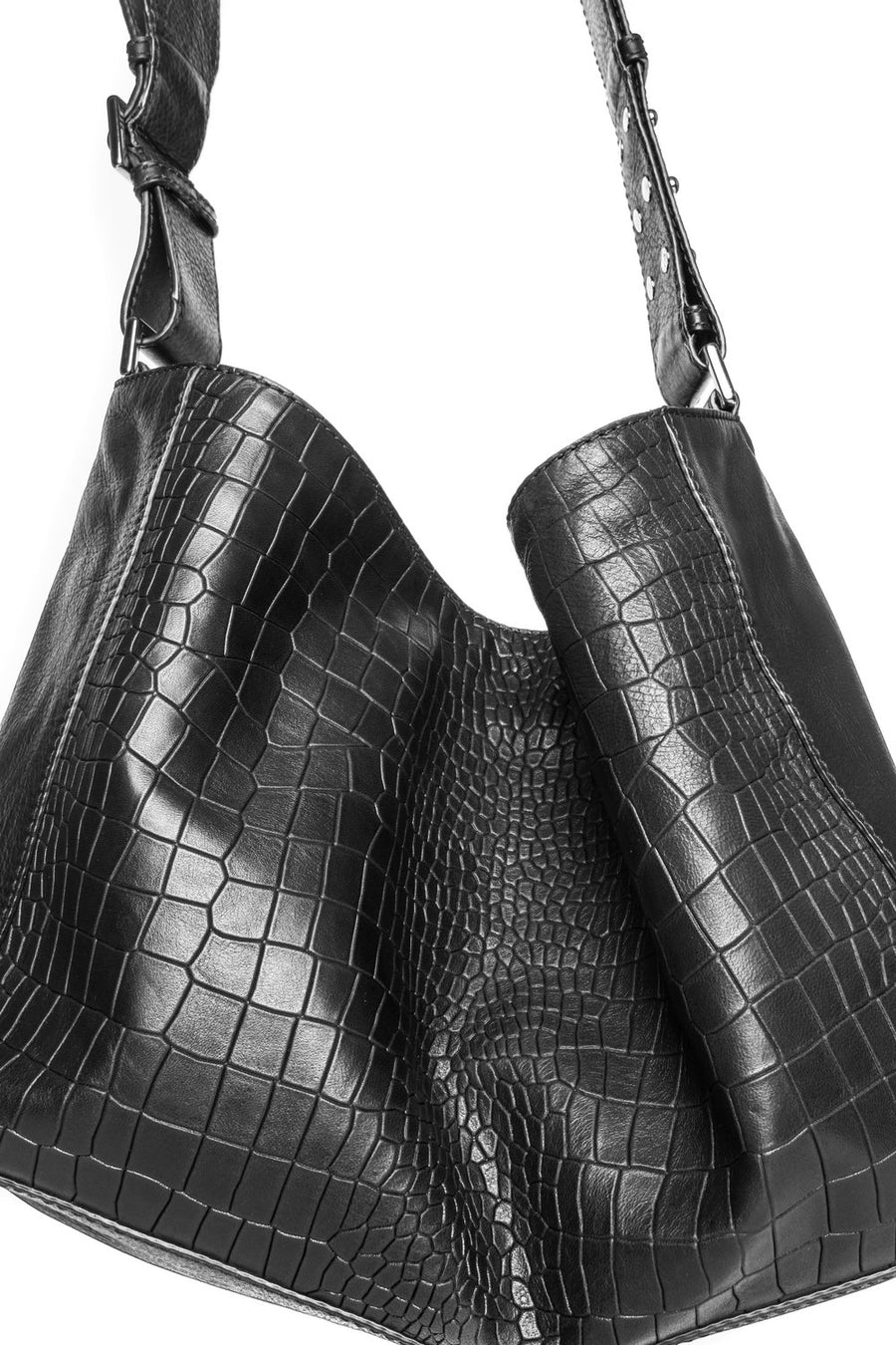 Manhattan Crossbody Messenger in Black Embossed Croc - Canvas & Hyde NYC