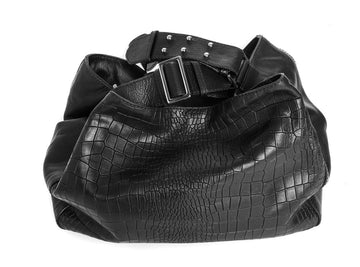 Manhattan Crossbody Messenger in Black Embossed Croc - Canvas & Hyde NYC