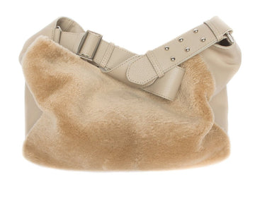 Manhattan Crossbody Messenger in Taupe w Taupe Shearling - Canvas & Hyde NYC