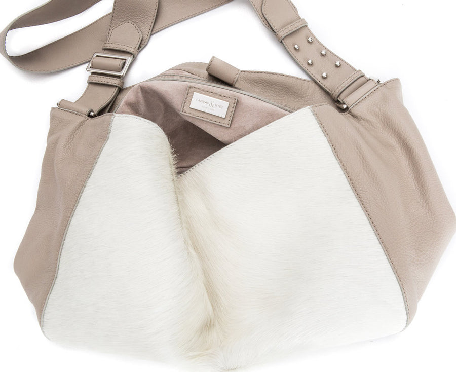 Manhattan Crossbody Messenger in Taupe w Ivory - Canvas & Hyde NYC