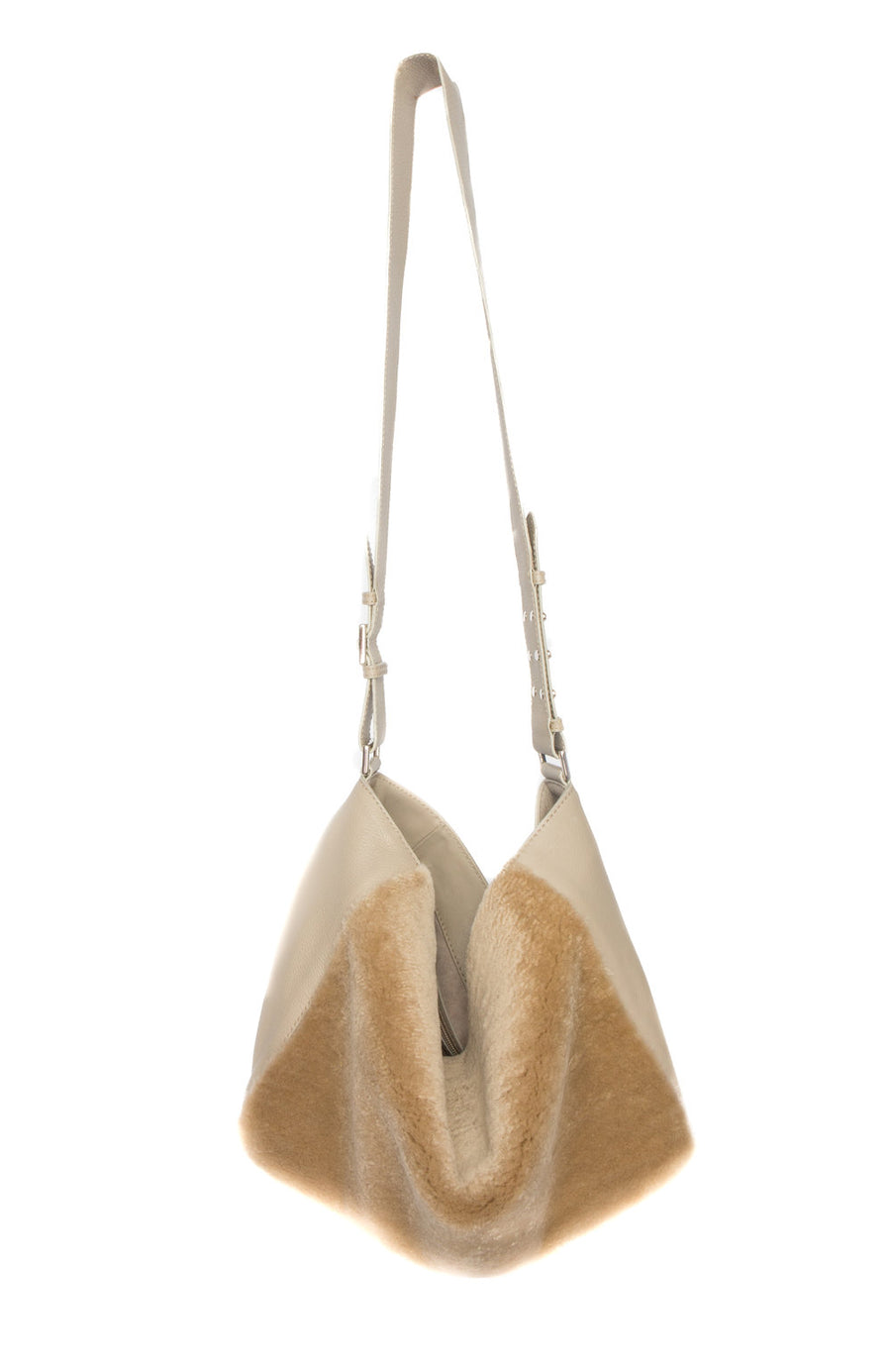 Manhattan Crossbody Messenger in Taupe w Taupe Shearling - Canvas & Hyde NYC