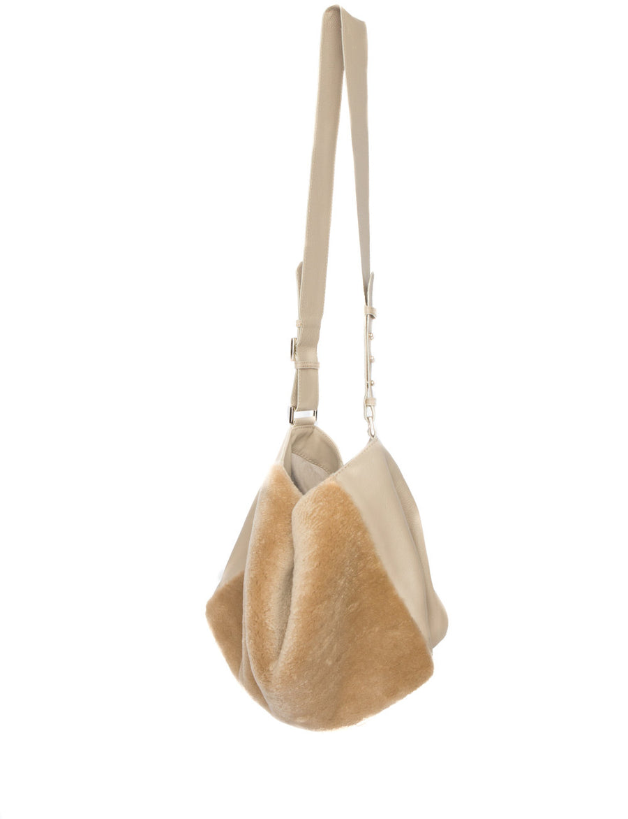Manhattan Crossbody Messenger in Taupe w Taupe Shearling - Canvas & Hyde NYC