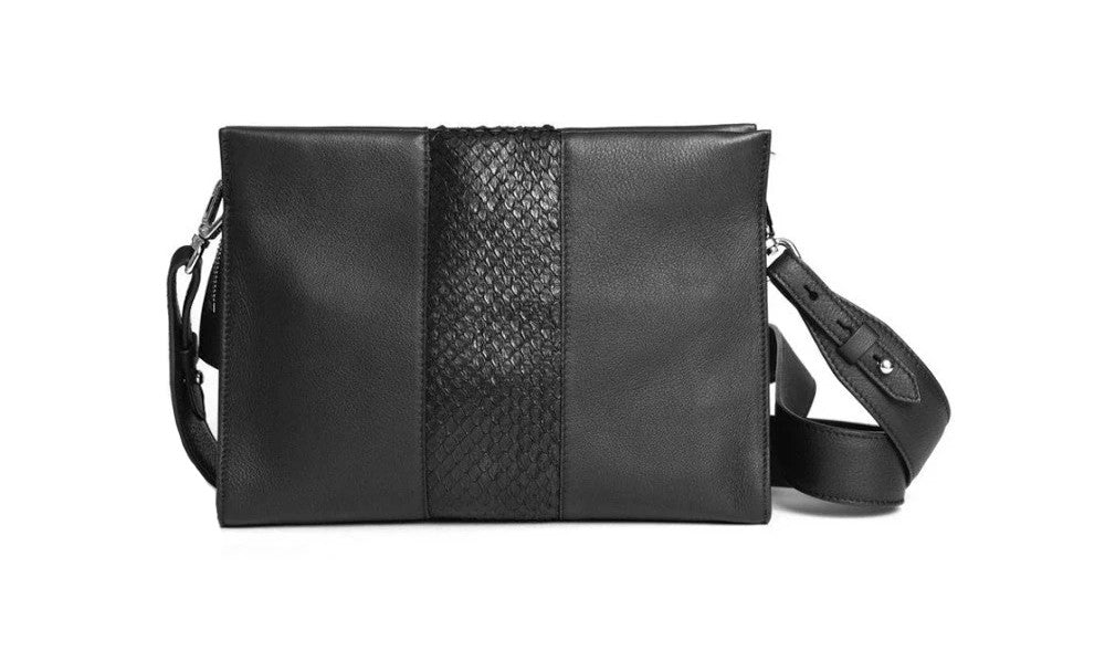 St Tropez Pouchette - Black w Black Python - Canvas & Hyde NYC