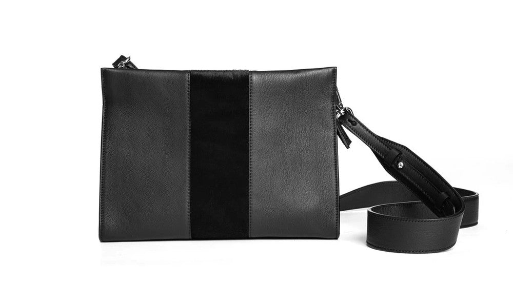 St Tropez Pouchette - Black w Black Pony - Canvas & Hyde NYC